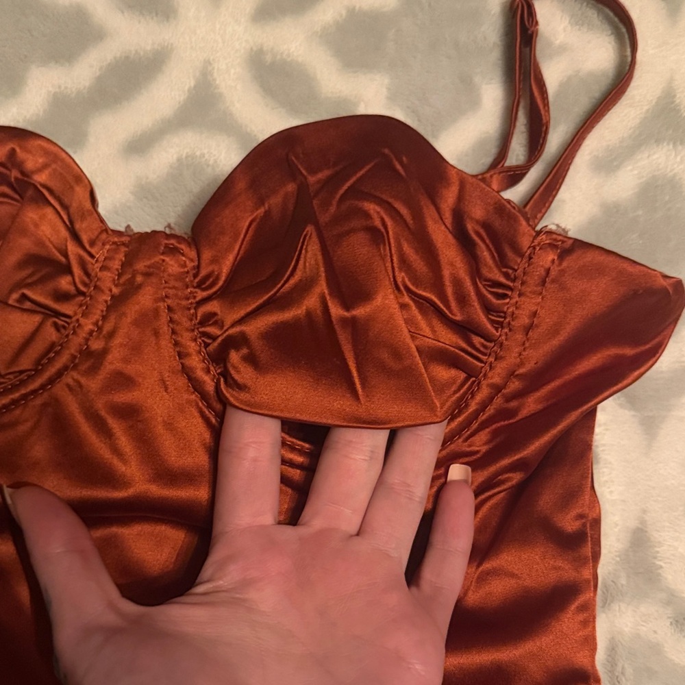 Rust Satin Mini Dress - Picture 2 of 4